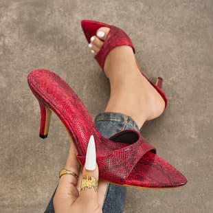 Women's High Heel Sandals Pointed Toe Mirror Snake Texture Mule Spring Summer Nightclub Party Trendy Stock Women's Shoes