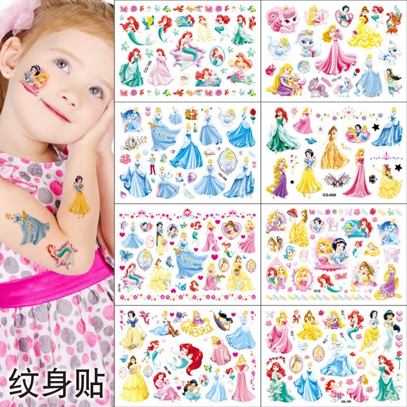 Children's Cartoon Snow White Cinderella Belle Sleeping Beauty Mermaid Tattoo Sticker Water Transfer Tattoo Decal