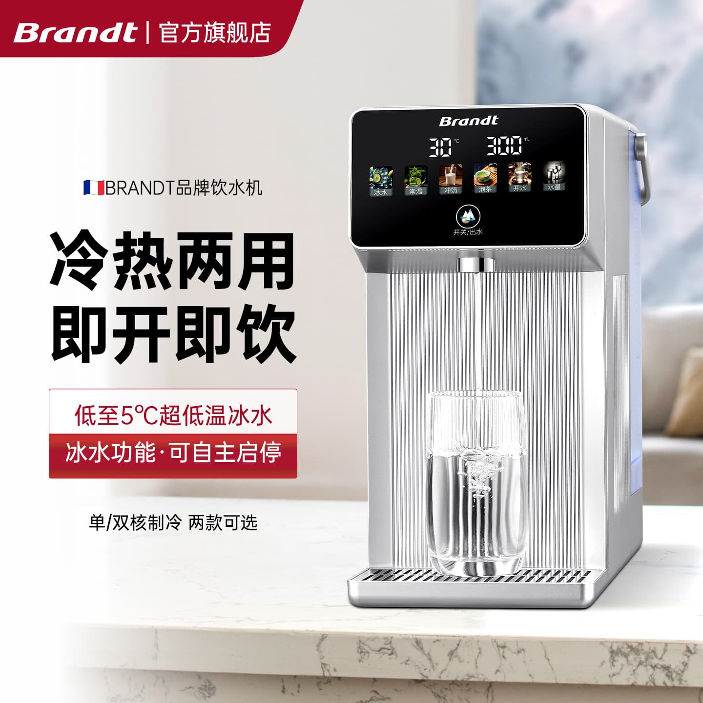 Brandt Home Instant Hot Water Dispenser, Compact Desktop No Installation New Model Direct Drinking Cold/Hot Purified Water Machine