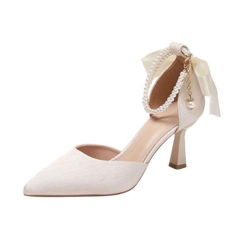 2026 New French Style Sandals, Elegant and Chic, Autumn Pearl Bow High Heels