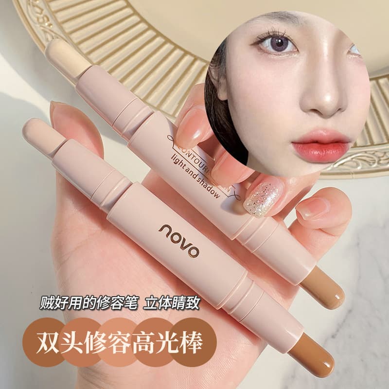 NOVO 3D Dual-Ended Contour and Highlight Stick, Nose Shadow, Shading, Face Brightening, for Beginners, Aegyo Sal Pen