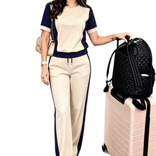European and American AliExpress Cross-Border Spring and Summer New Short Sleeve Contrast Color Two-Piece Set Women's Fashion Casual Two-Piece Set