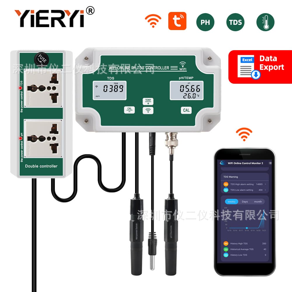 W2826Wifi Tuya three-in-one PH/TDS/temperature controller water quality online monitoring tester drinking water