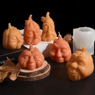 Halloween Pumpkin Candle Mold Funny Pumpkin Head Ornament Face Pumpkin Elf Silicone Mold