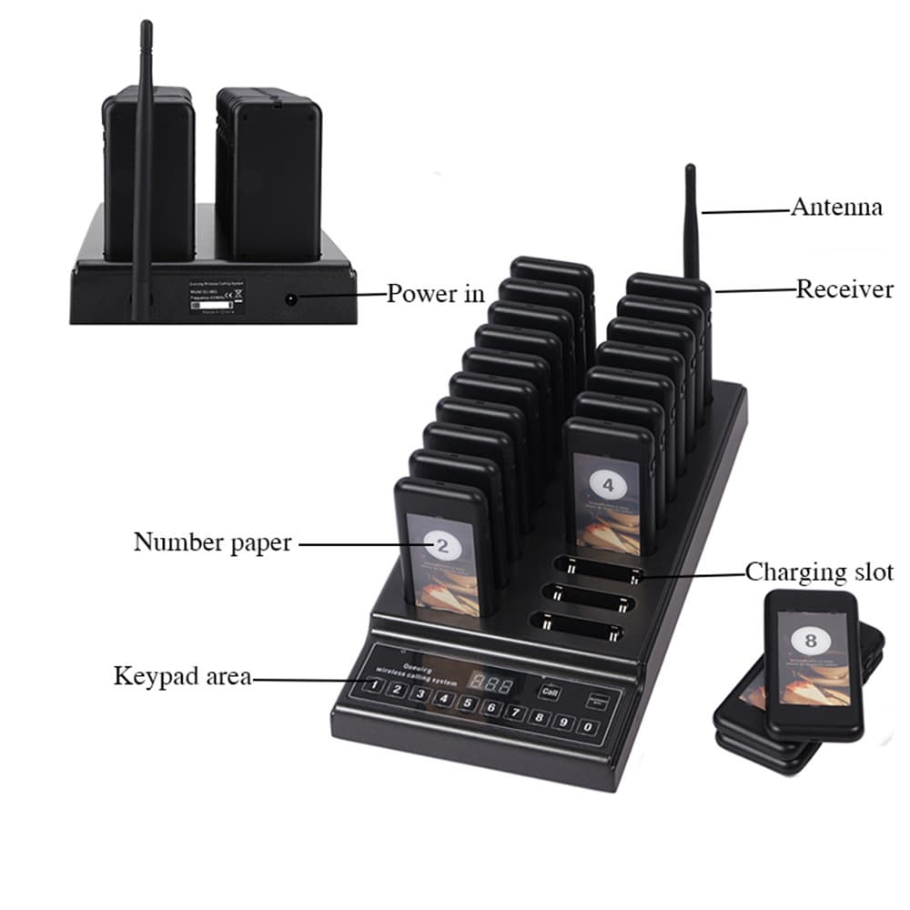 Wireless Pager System for Cafes, Restaurants, and Takeout - Vibration Caller for Queue Management