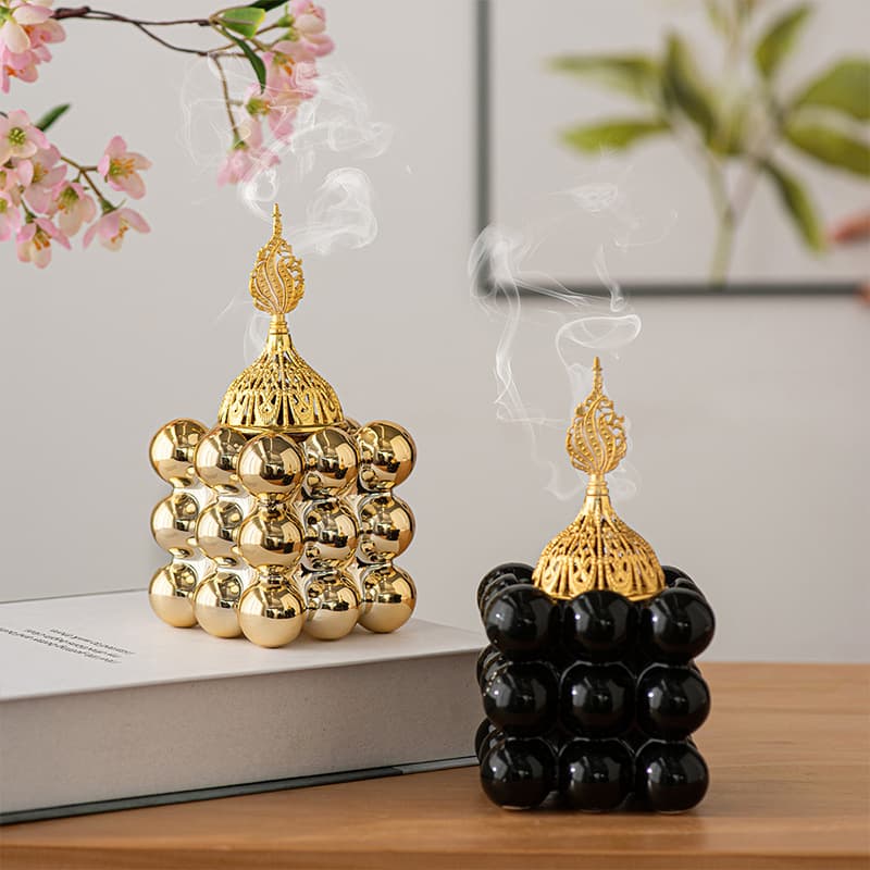 Ceramic Gold Cube Incense Burner Middle Eastern Arab Festival Handheld Censer Home Decorative Ornament Incense Burner