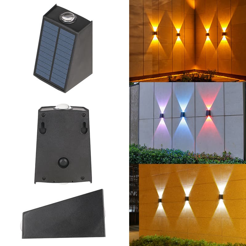 Solar Wall Lamp Outdoor Waterproof Double-Headed Convex Mirror Washing Wall Lamp Up Down Lighting For Exterior Walls