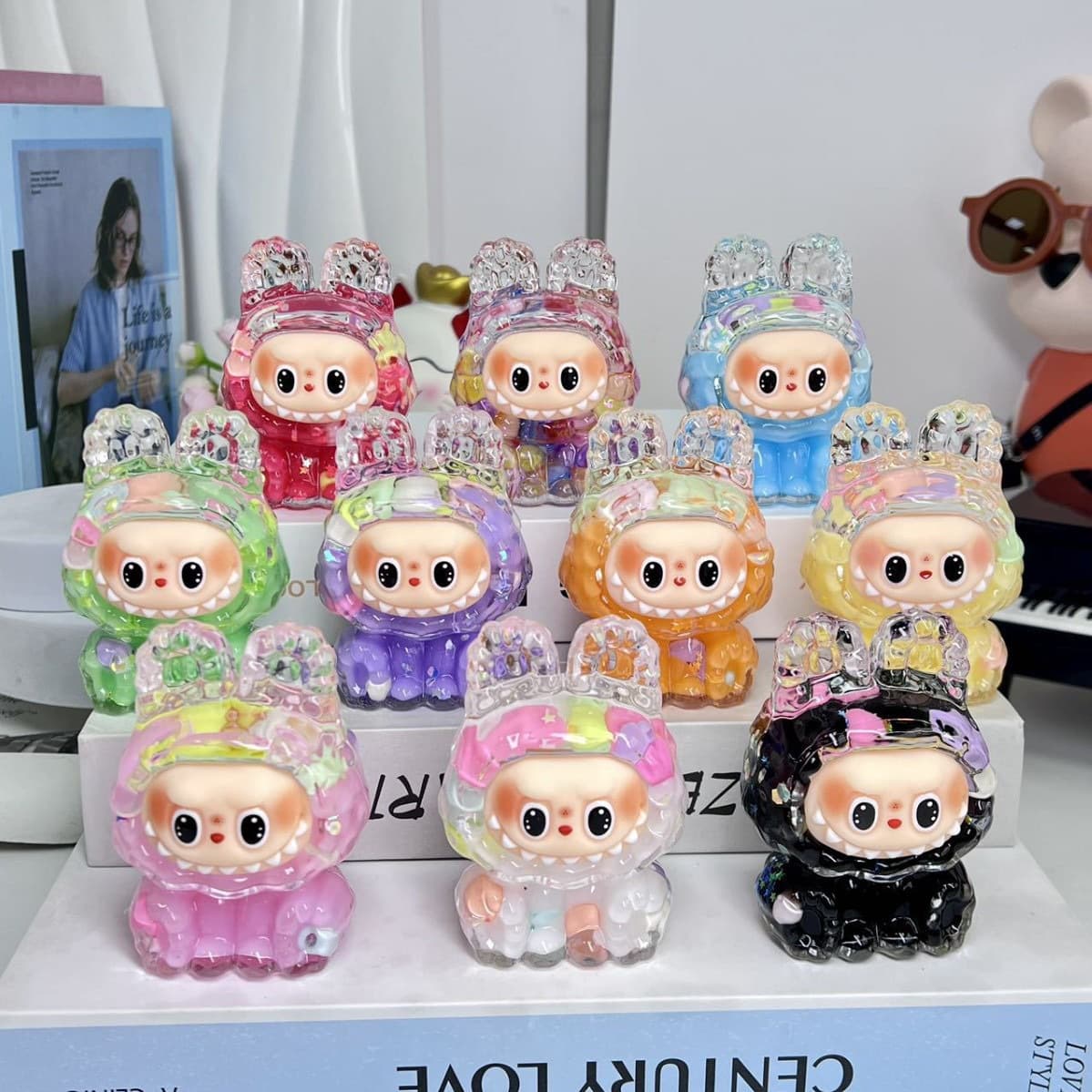 New Cartoon Labubu Sand Flow Ornament Creative Oil-filled Doll Blind Bag Sand Bottle Desktop Office Decor Wholesale