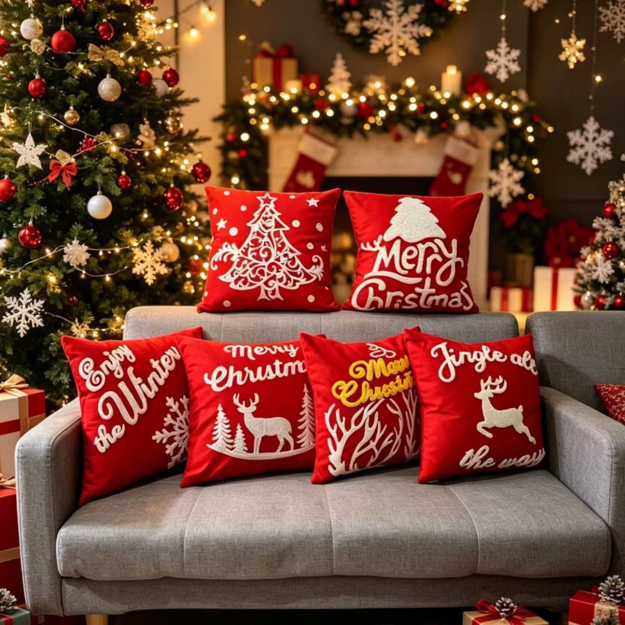 New Cross-Border Christmas Pillow Cover Simple Embroidery Cushion Cover Sofa Waist Pillow Cover Factory Wholesale Velvet