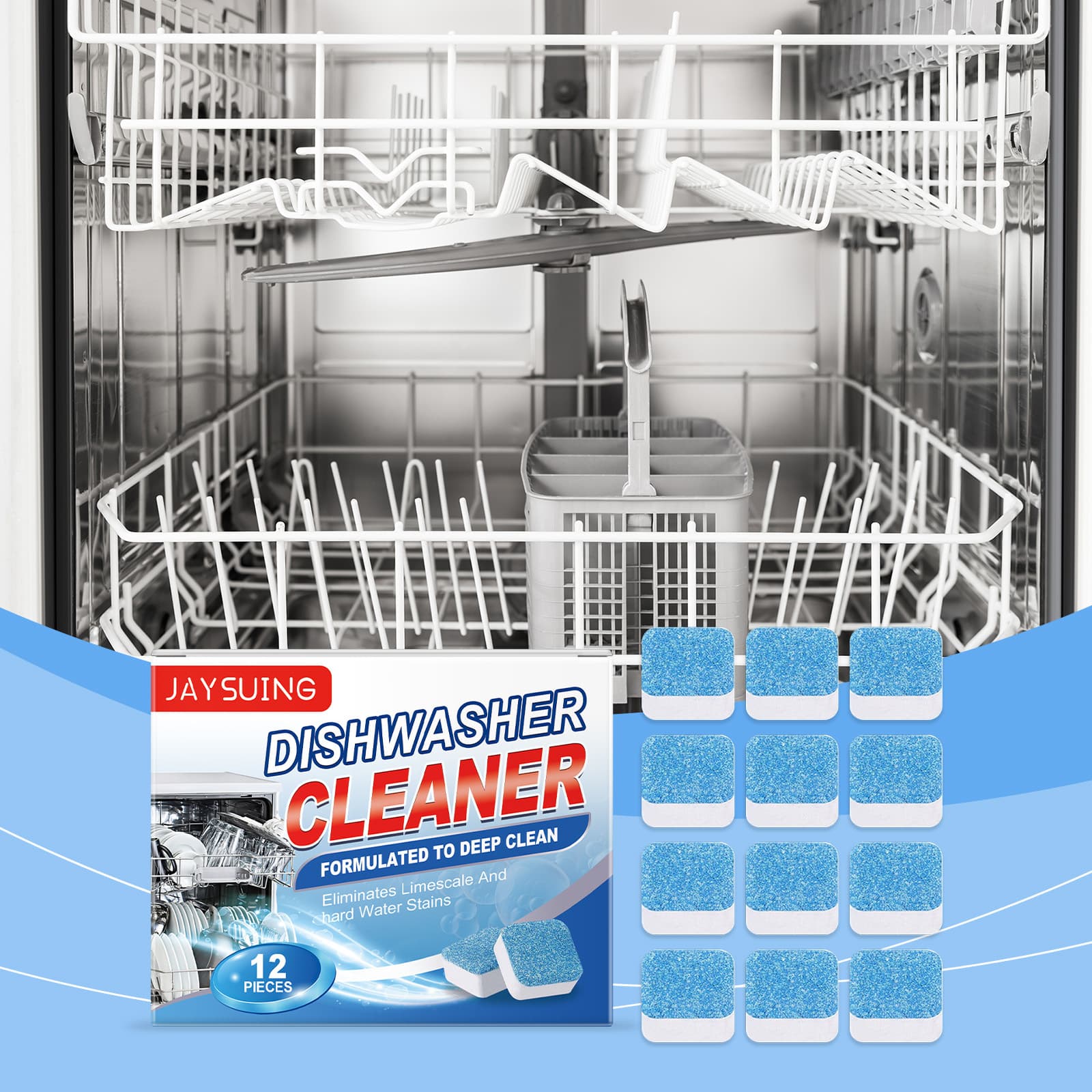 JAYSUING Dishwasher Cleaning Effervescent Tablets Remove Grease, Stain, and Cleaning Odors from Home Kitchen Dishwasher