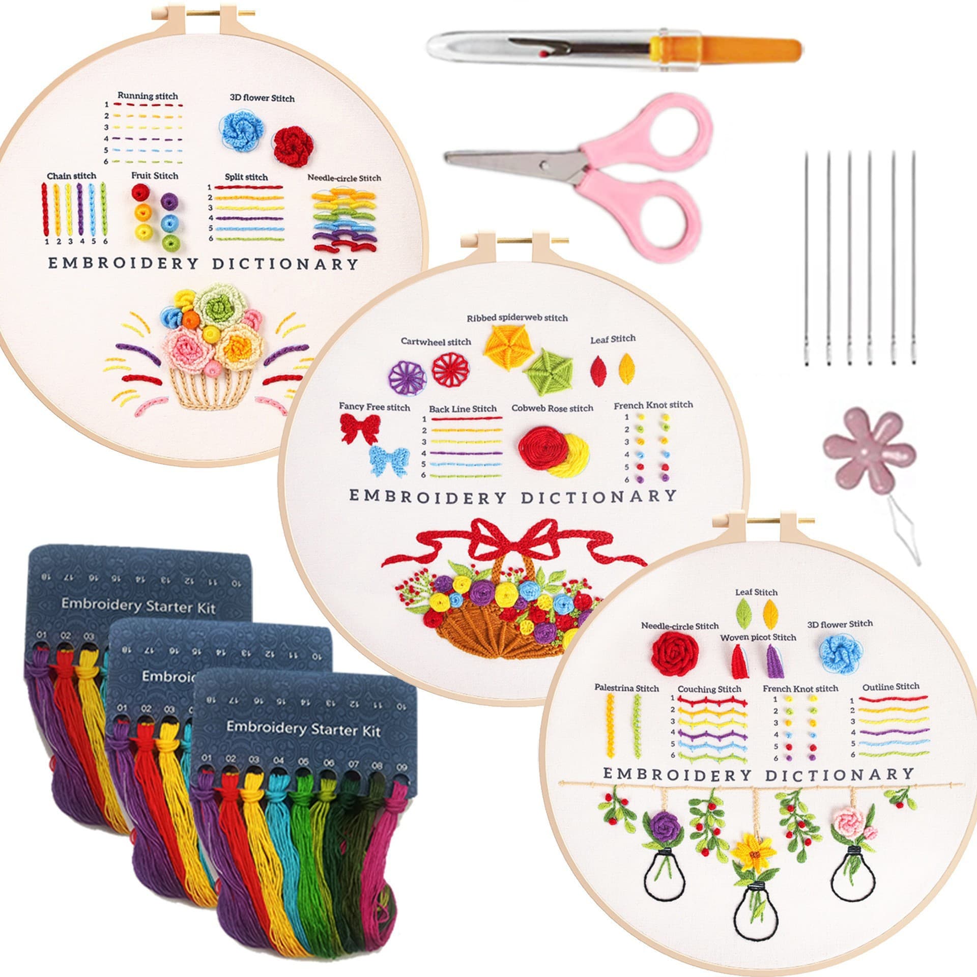 Lu Embroidery DIY Beginner's Practice Kit - Amazon English Description Cat Flower Basket Children's Practice Cloth