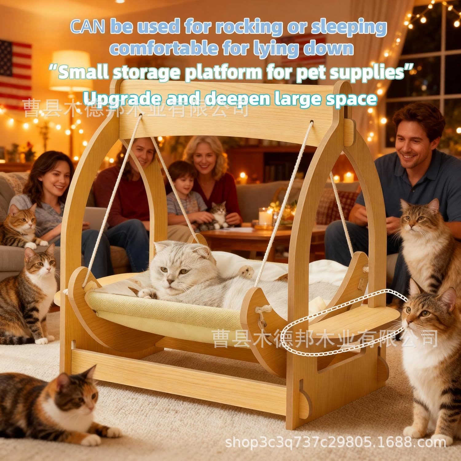 Wooden Pet Cat Swing Rocking Chair Hammock Home Pet Toy Rocking Bed Cat Hammock Pet Rest Nest