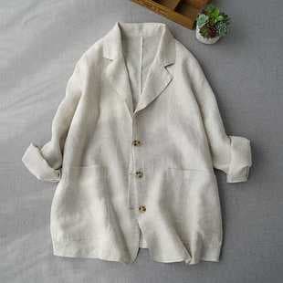Comfortable Linen Blazer Thin Jacket Women Autumn Loose Casual Simple Versatile Linen Material Top