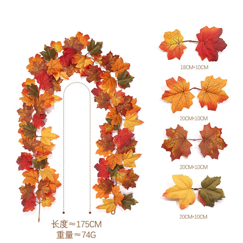 Cross-border Halloween Artificial Maple Leaf Vine Faux Greenery Christmas Harvest Festival Wall Hanging Fake Plants Wholesale