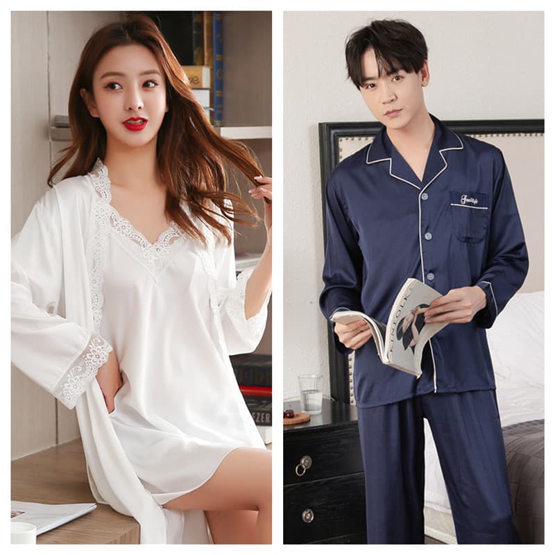 Couple Pajamas, Summer Lace Nightgown, Feminine Suspenders, Men's Silk Thin Air-Conditioned Pants, Home Clothes, Cool and Comfortable