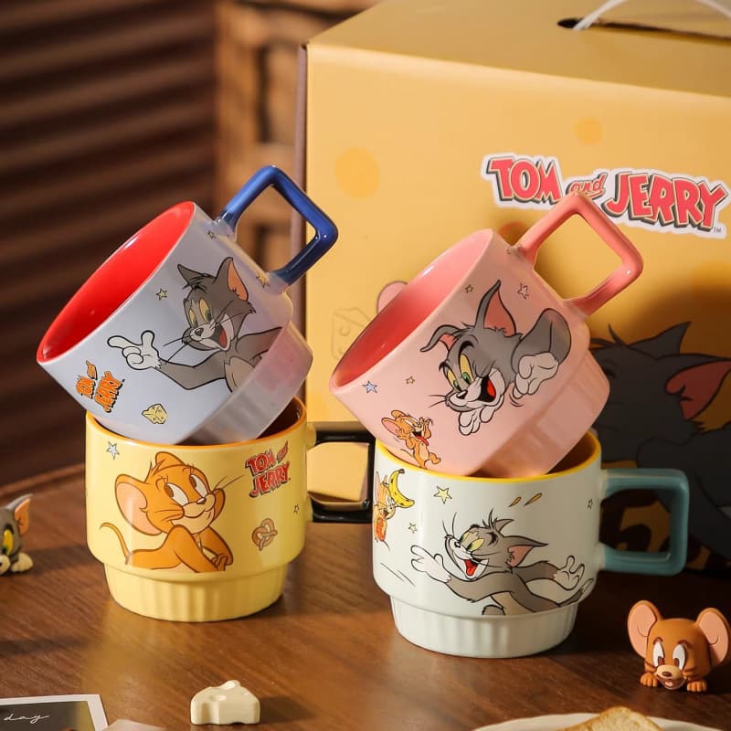 Tom and Jerry Stackable Mug Cute Ceramic Cup Household Couple Water Cup Girl Birthday Gift Souvenir
