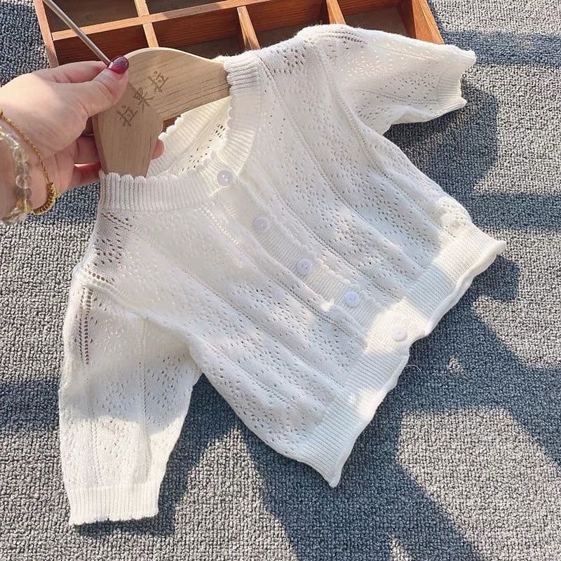 Baby Cardigan Lightweight Thin Style for 1-Year-Old, Air Conditioning Wear, Lace Design, Newborn Girls Knit Top, Summer Princess Outfit