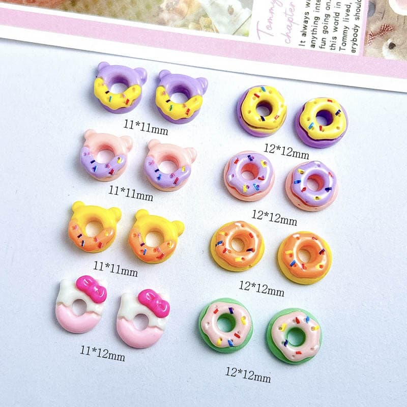 Cute food toy donut cartoon nail art accessories glossy three-dimensional macaron color bear diy wearable nail accessories