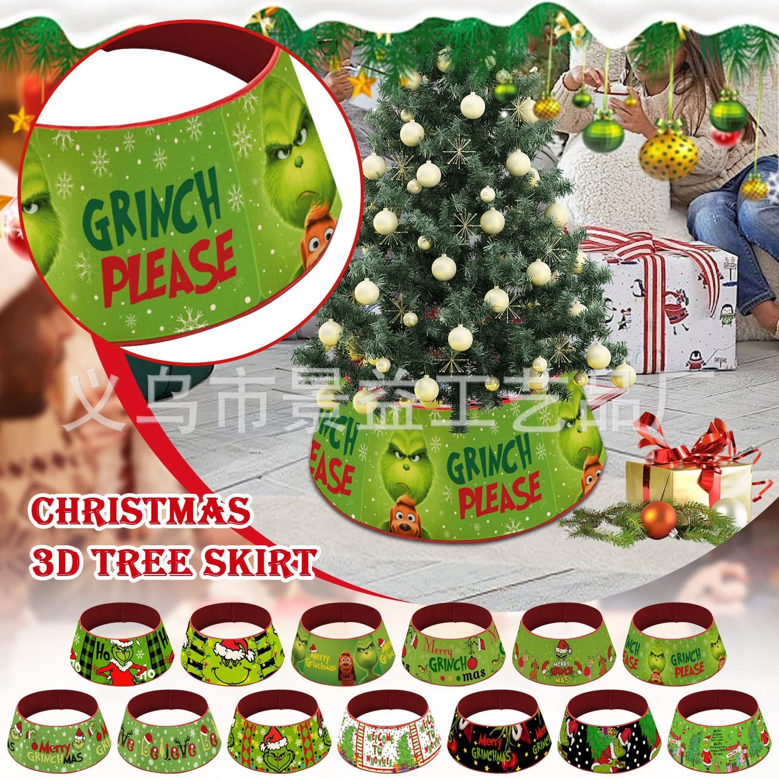 Cross-border New Christmas Grinch Tree Surround Scene Setup Prop, Tree Skirt Decor for Parties