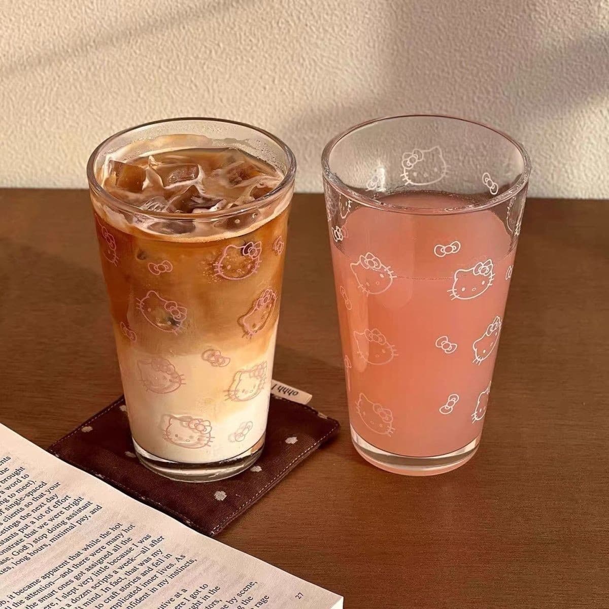 Ins-style Straw Glass Cup for Women, Cute KT Cat Water Cup, Coffee Cup, Juice Cup, Beverage Cup