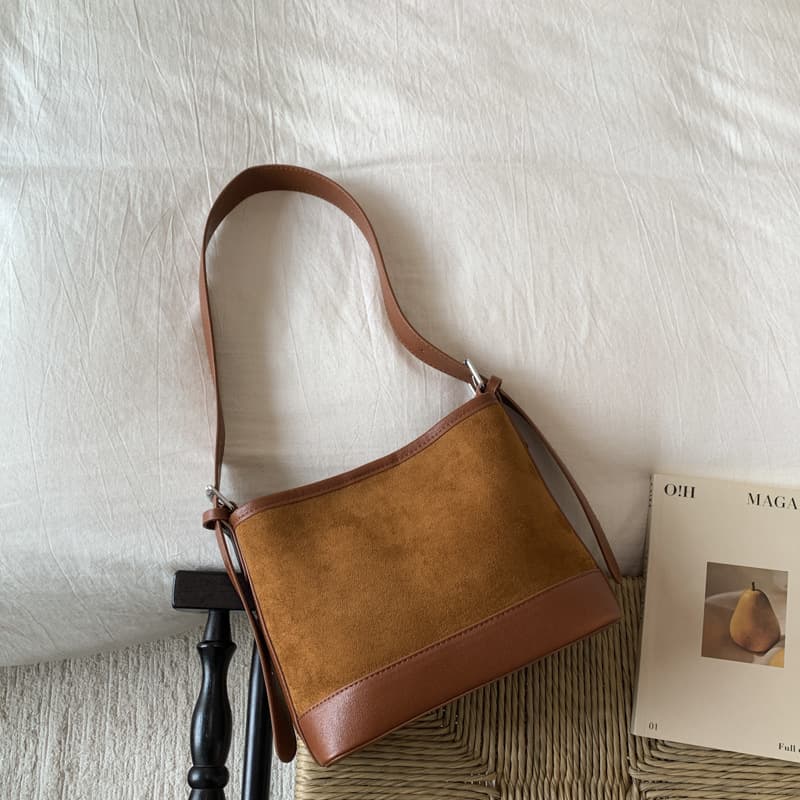 Autumn Winter Retro Suede Bucket Bag Korean Style Commuter Shoulder Crossbody Bag Cross-border Trendy Leopard Print Women's Bag Underarm Bag