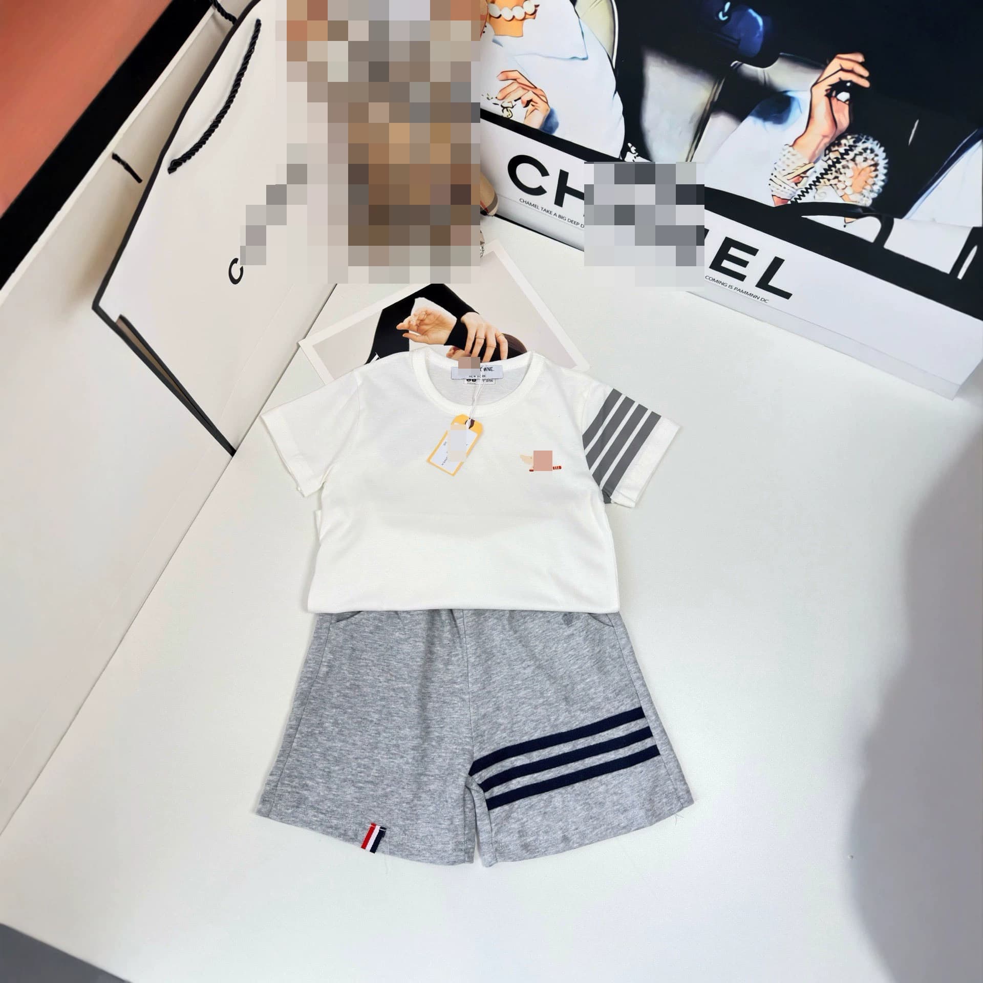 Kids Short Sleeve Set Contrast Color Boys Baby Summer Kids Clothing Boys Shorts Casual New Trendy Two-Piece Set