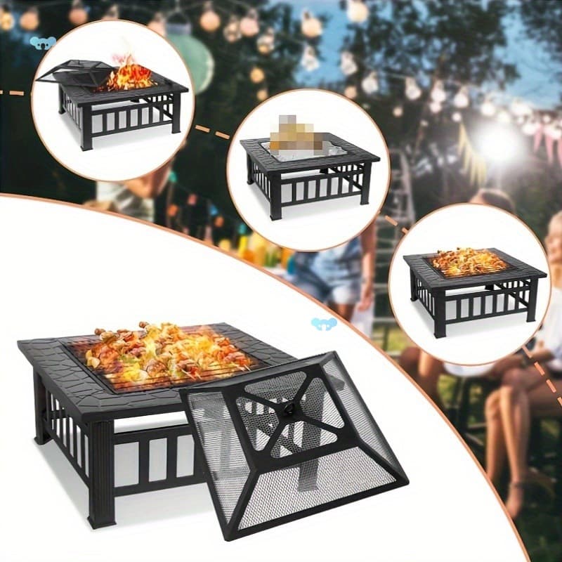 Square Stains Steel Wood Burning Fire Pit Table 1pc