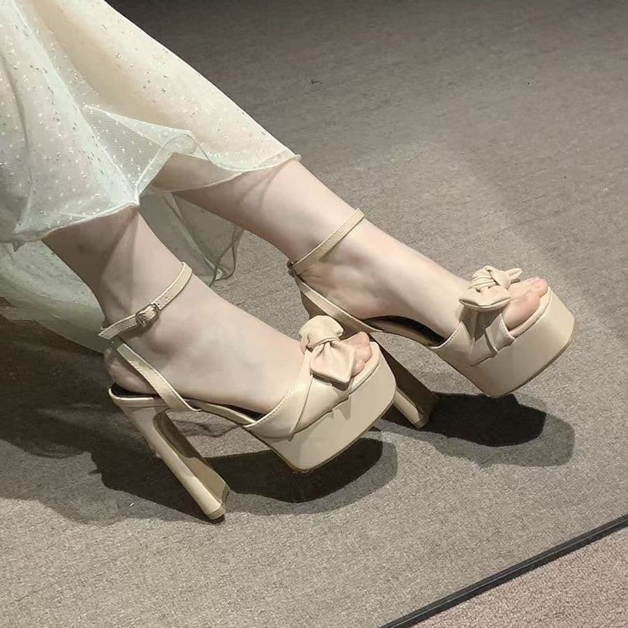 2025 Summer New Bow One-Buckle Waterproof Platform Open-Toe Ultra-High Sandals Women Versatile Elegant High Heels