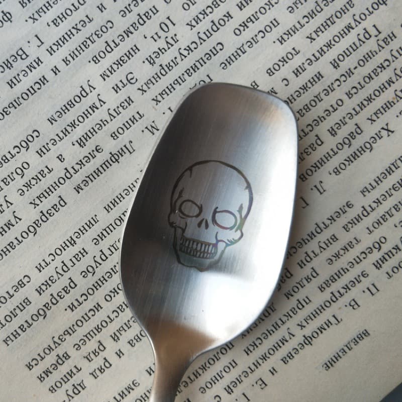 Halloween Hand-Drawn Skull Spoon and Fork Set 304 Stainless Steel Spoon Cross-Border Skull Hand Fork