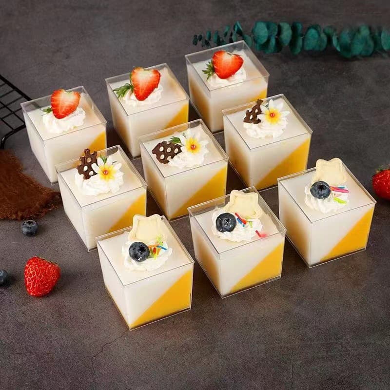 Transparent Disposable Plastic Cup Mini Jelly Square Fruit Cube Dessert Table Nine-Square Grids Mousse Cake Cup 50
