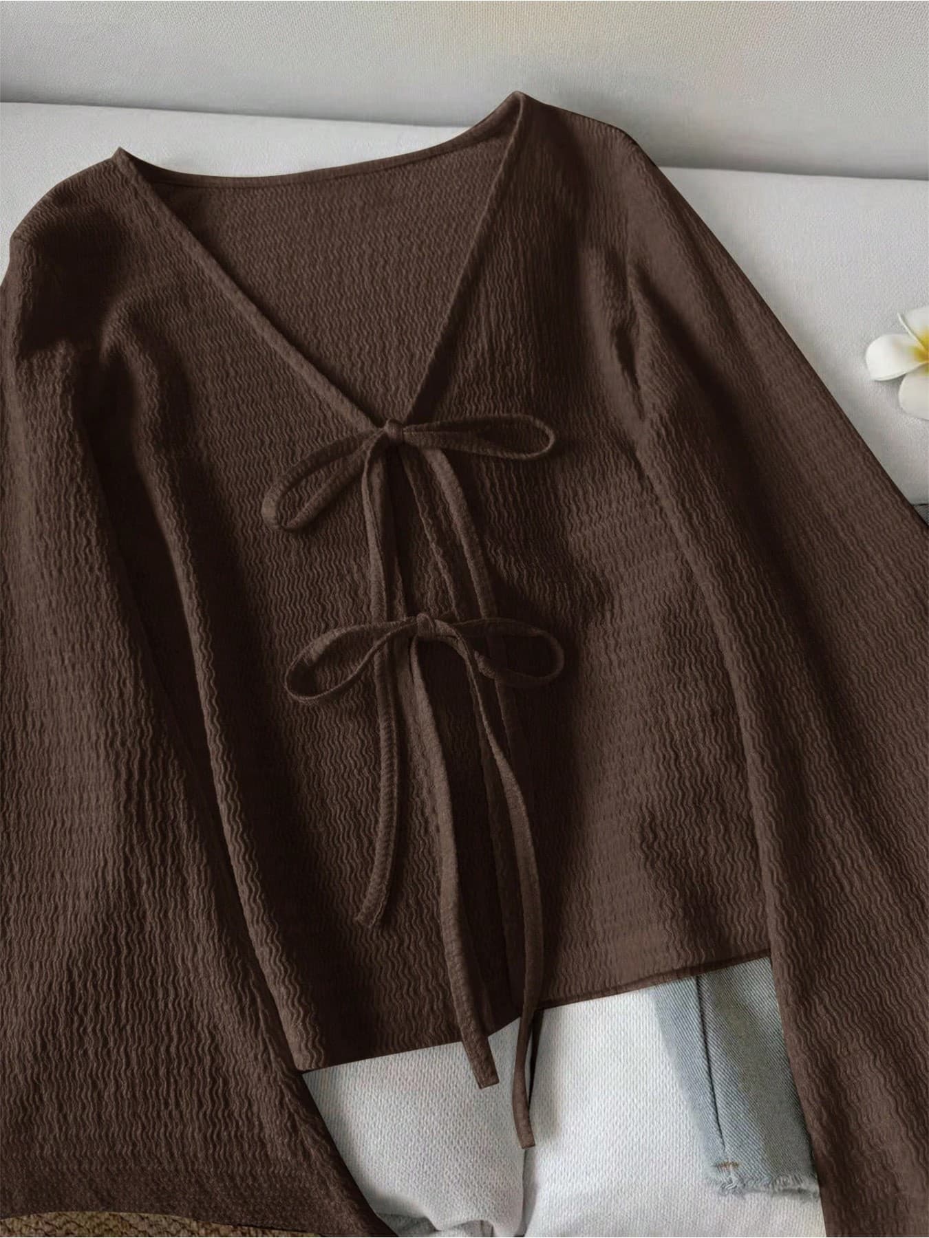 2026 Cross-Border European and American Women's Autumn New Lazy Style Tie-Knit Cardigan Short Casual Comfortable Top