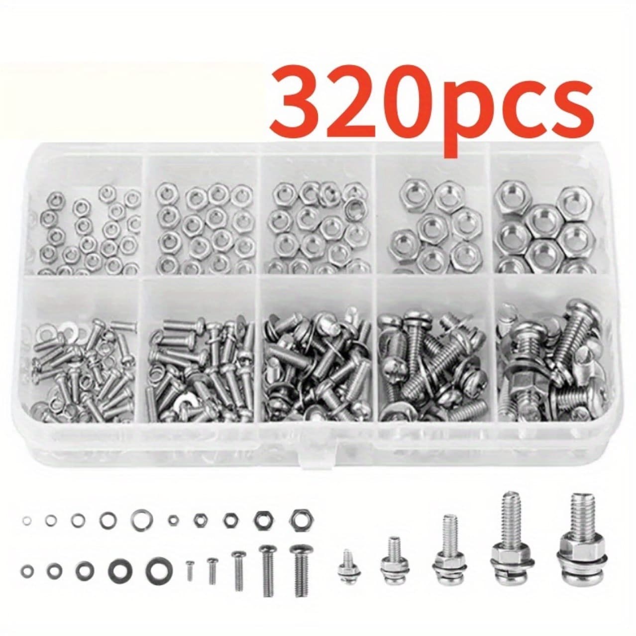 320pcs boxed distribution cross round head bolt nut washer combination kit M2 M2.5 M3 M4 M5