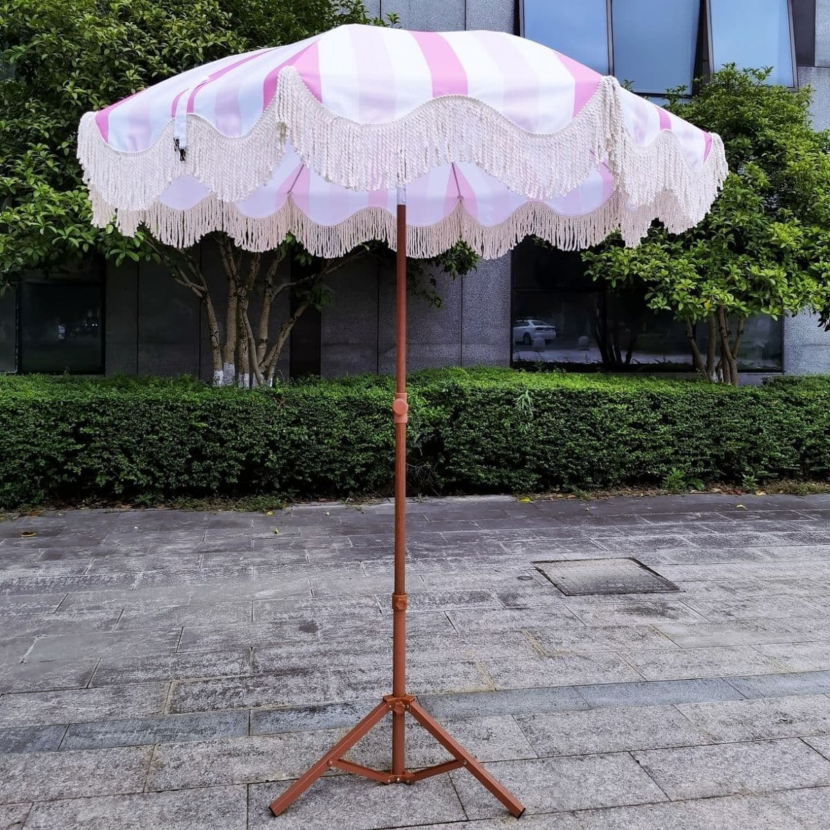 New Cross-Border Striped Beach Umbrella Garden Patio Sun Umbrella Pool Countryside Vacation Outdoor Shade Tassel Umbrella