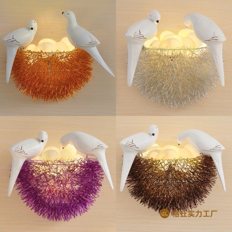 Creative and unique bird nest wall lamp, small bird nest art lamp for children's room, dining room, bedroom, living room, study, hallway lamp