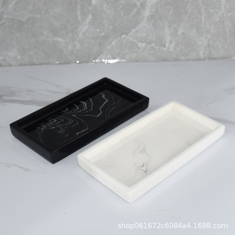 Marble-patterned resin tray, high-end hotel storage tray, European style bathroom toiletries and jewelry storage tray