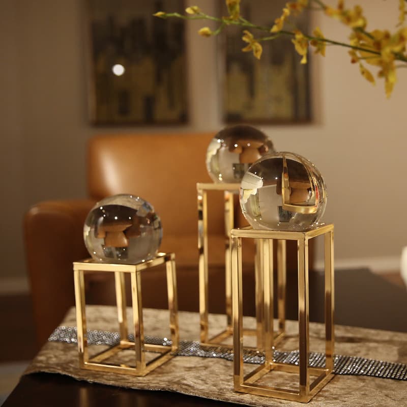 Light Luxury Nordic Metal Showroom Home Decoration Metal Crystal Ball Office Ornament Creative Crystal Simple Electroplating