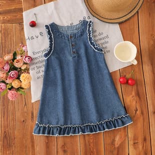 Denim Vest Dress Girls' Summer New Sleeveless Dress Ruffle Hem Cute Baby Versatile Age-Defying Dress