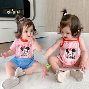Baby Bodysuit Summer Clothes, 2 Girl Baby Bib Romper, Strap Triangle Bodysuit, 3-6 Months Thin Crawling Suit