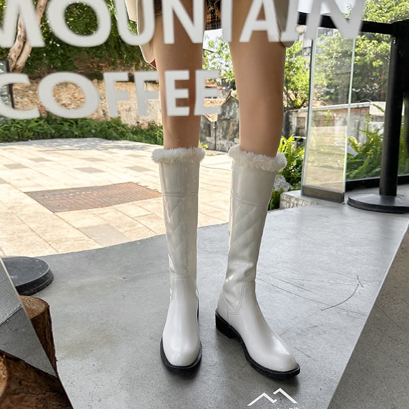 Women's Snow Boots 2025 New Winter Zip-Up White Knight Boots Chunky Heel High Boots Slim Tall Boots for Women