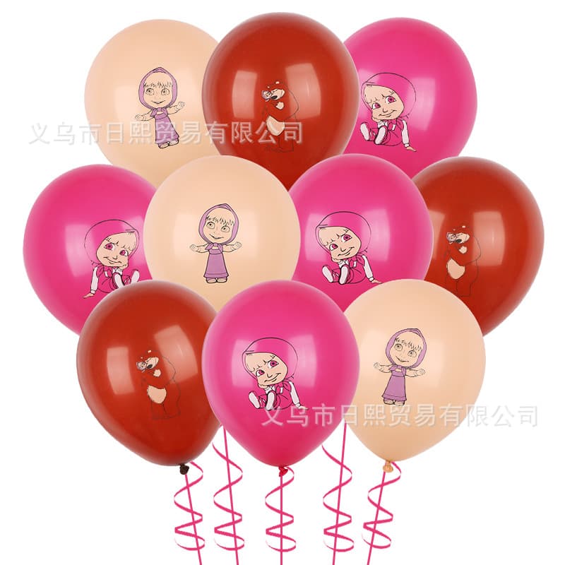 12-inch matte thickened color printed cartoon animation Masha and the Bear latex balloon children's birthday party decoration