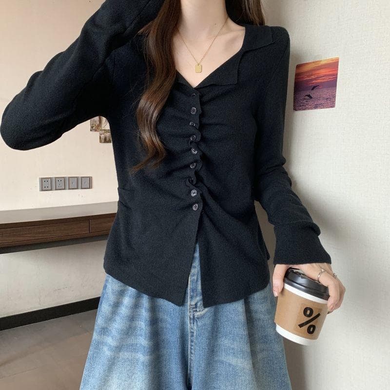 Angora Red Double Lapel Knit Long-sleeve Top for Women, Autumn and Winter Base Layer, Plus Size for Curvy Women, Other Innerwear Tops