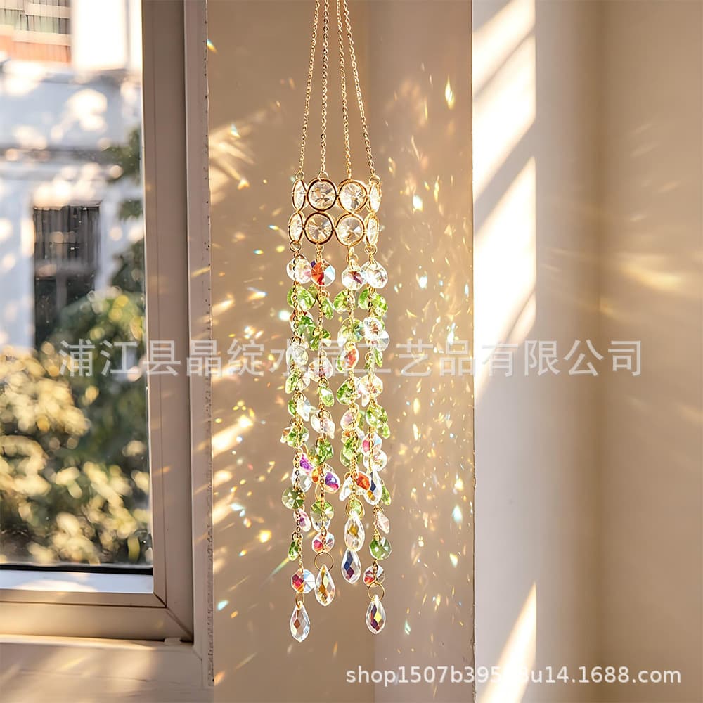Customizable double-layer gold circle octagonal beads crystal wind chime window hanging light and shadow pendant willow branch crystal sun catcher