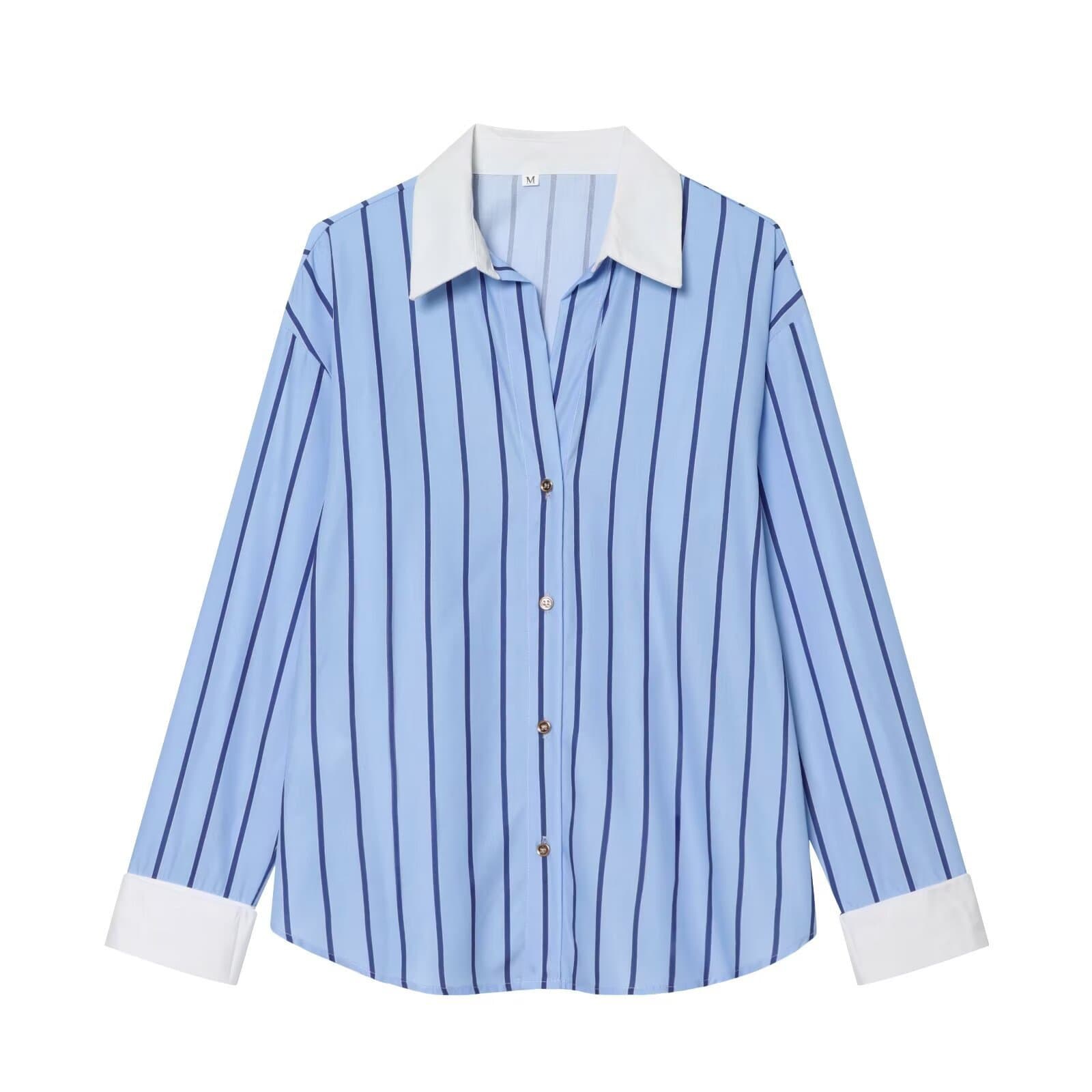 2026 New Women's Long Sleeve Contrast Collar Blouse for Wholesale Export, European and American Style 3564080