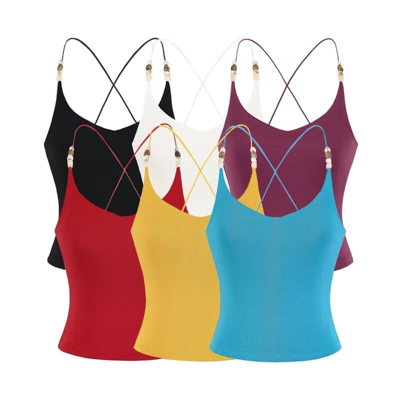 Korean-style Beaded Strap Camisole Top for Women, Fitted Stretchy Inner Layer, Sexy Slimming Short Crop Top