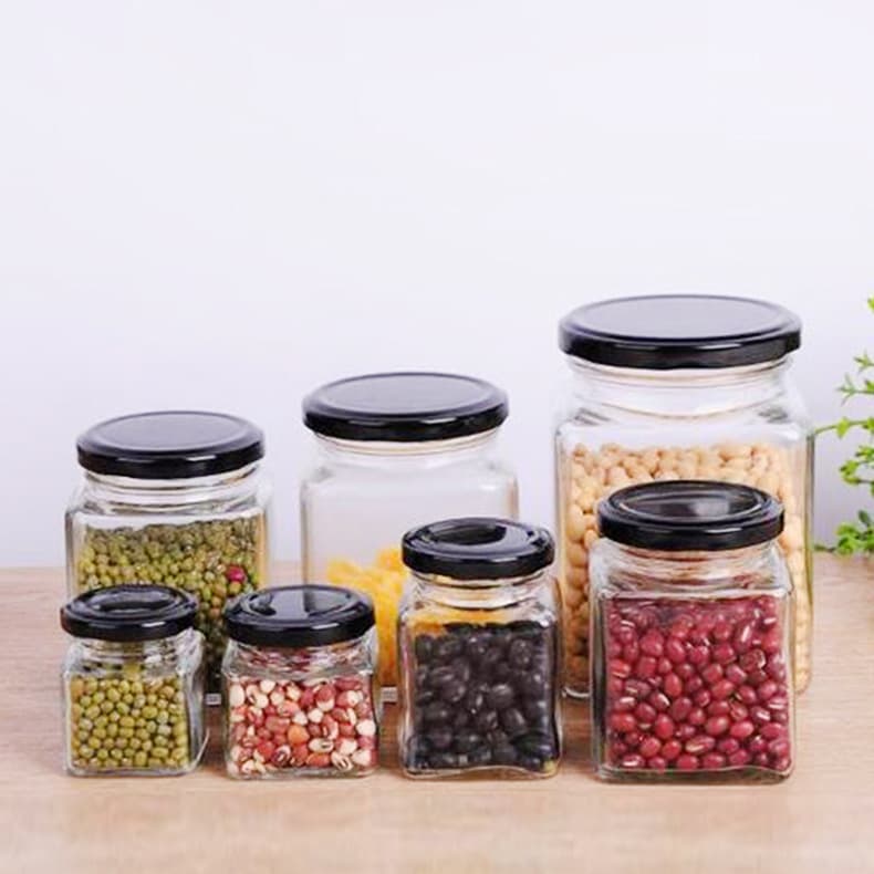 Wholesale 1lb 2lb Honey Glass Bottle Square Jam Jar with Lid Fermented Tofu Glass Bottle Canning Jar Airtight Container