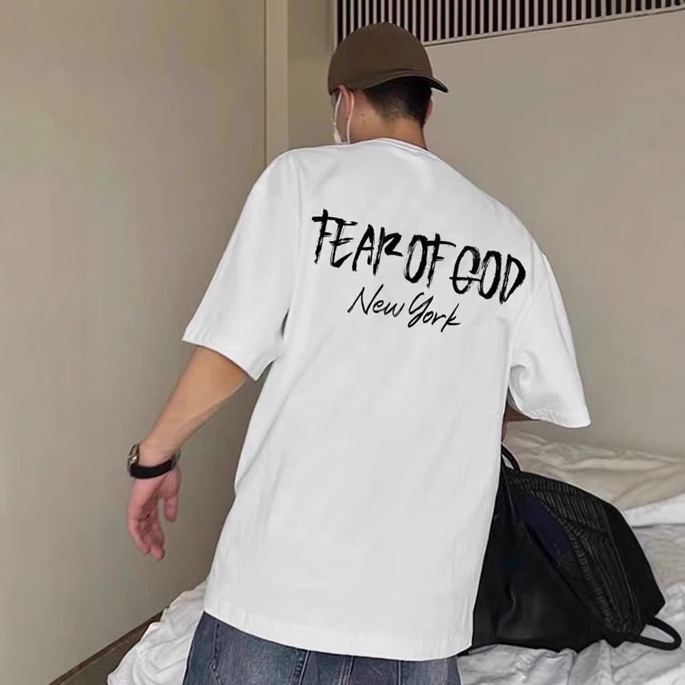 Essentials High Street Printed Letter Loose Fit Round Neck Short Sleeve T-Shirt Unisex Couple Fashion Cotton Summer Top
