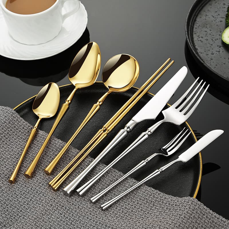 Thick small waisted knife, fork and spoon 304 stainless steel tableware French hotel Western tableware mirror glossy spoon and fork