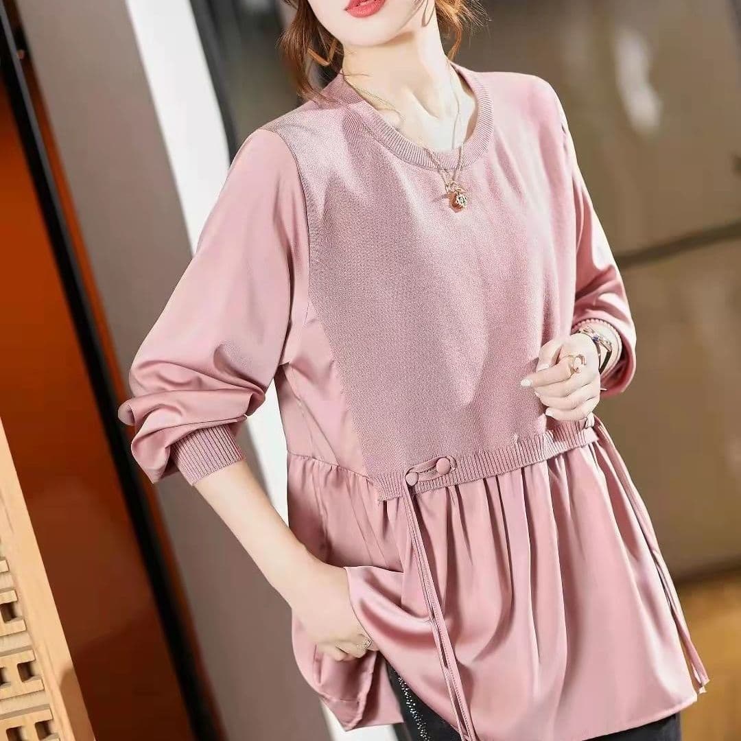 Plus-Size European Autumn Shirt with Mock Two-Piece Design, New Fashionable and Chic Lightweight Knit Top