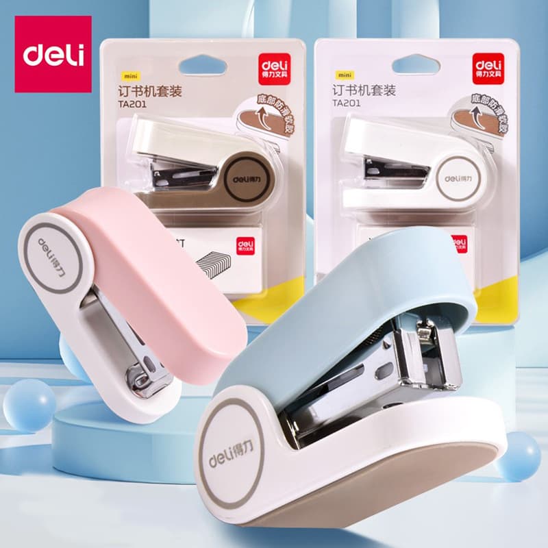 Deli TA201 Mini Stapler, Compact Student Stapler, Multi-Function Stapler