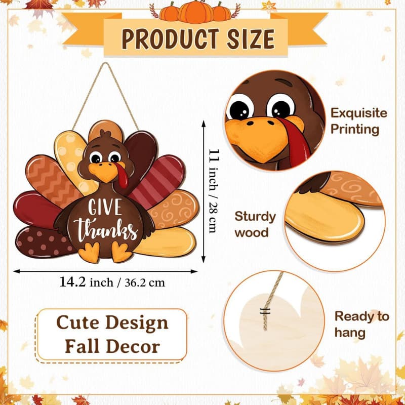 Thanksgiving Turkey Door Decoration Cute Turkey Welcome Wooden Hanging Decoration Wooden Autumn Harvest Thanksgiving Wall Hanging